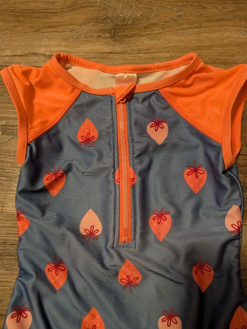 Cat & Jack Girls Blue and Coral Strawberry One-Piece Swimsuit